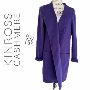 Kinross Cashmere Coat Cashmere/Wool Knitted Open Closure Sz L Purple MSRP $1350